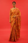 Buy_SAKSHAM & NEHARICKA_Orange Tissue Hand Surmayi Saree With Unstitched Blouse Piece  _at_Aza_Fashions