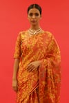 Buy_SAKSHAM & NEHARICKA_Orange Tissue Hand Surmayi Saree With Unstitched Blouse Piece  _Online_at_Aza_Fashions