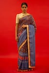 Buy_SAKSHAM & NEHARICKA_Maroon Cotton Lurex Printed Eiti Saree With Unstitched Blouse Piece  _at_Aza_Fashions