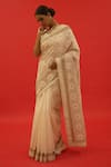 Shop_SAKSHAM & NEHARICKA_Ivory Chanderi Hand Roohie Saree With Unstitched Blouse Piece _Online_at_Aza_Fashions