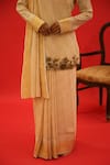 Shop_SAKSHAM & NEHARICKA_Ivory Silk Georgette Hand Embroidered Zardosi Gul Saree With Kurta  _Online_at_Aza_Fashions