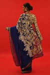 Shop_SAKSHAM & NEHARICKA_Blue Organza Hand Embroidered Resham V Neck Saree With Blouse _at_Aza_Fashions