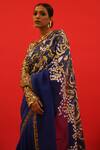 SAKSHAM & NEHARICKA_Blue Organza Hand Embroidered Resham V Neck Saree With Blouse _Online_at_Aza_Fashions