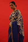 Buy_SAKSHAM & NEHARICKA_Blue Organza Hand Embroidered Resham V Neck Saree With Blouse _Online_at_Aza_Fashions