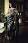 Buy_SAKSHAM & NEHARICKA_Black Tussar Silk Hand Embroidered Resham V Surma Saree With Blouse _at_Aza_Fashions