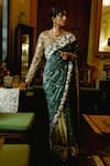 Buy_SAKSHAM & NEHARICKA_Green Velvet Hand Embroidered Resham V Qayanaat Saree With Blouse _at_Aza_Fashions