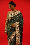 Buy_SAKSHAM & NEHARICKA_Green Velvet Hand Embroidered Resham V Qayanaat Saree With Blouse _Online_at_Aza_Fashions