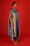 SAKSHAM & NEHARICKA_Blue Tissue Plain Round Collar Periwinkle Kaftan _Online_at_Aza_Fashions