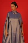 Shop_SAKSHAM & NEHARICKA_Blue Tissue Plain Round Collar Periwinkle Kaftan _Online_at_Aza_Fashions