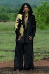 Buy_SAKSHAM & NEHARICKA_Black Velvet Hand Embroidery Baaz Lapel Collar Blazer Pant Set  _at_Aza_Fashions