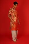 Buy_SAKSHAM & NEHARICKA_Red Tissue Hand Painted Floral Round Neck Durgesh Kurta  _at_Aza_Fashions