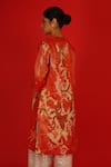 Shop_SAKSHAM & NEHARICKA_Red Tissue Hand Painted Floral Round Neck Durgesh Kurta  _at_Aza_Fashions