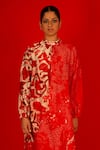 SAKSHAM & NEHARICKA_Red Chanderi Hand Painted Floral Round Collar Durga Kurta  _Online_at_Aza_Fashions