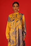 SAKSHAM & NEHARICKA_Yellow Tissue Print Floral Round Collar Ebru Kurta  _Online_at_Aza_Fashions