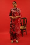 Buy_SAKSHAM & NEHARICKA_Red Chanderi Print Floral Stand Collar Benazir Bloom Kurta  _at_Aza_Fashions