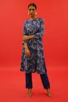 Buy_SAKSHAM & NEHARICKA_Blue Chanderi Print Floral Round Neck Neel Kurta  _at_Aza_Fashions