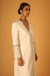 Shop_SAKSHAM & NEHARICKA_Ivory Chanderi Brocade Hand Embroidery Floral V Sara Kurta With Pant  _at_Aza_Fashions