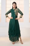 Buy_Aariyana Couture_Green Viscose Georgette Hand Embroidered Floral Zero Neck Draped Tunic _at_Aza_Fashions