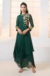 Buy_Aariyana Couture_Green Viscose Georgette Hand Embroidered Floral Zero Neck Draped Tunic _Online_at_Aza_Fashions