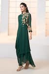 Shop_Aariyana Couture_Green Viscose Georgette Hand Embroidered Floral Zero Neck Draped Tunic _Online_at_Aza_Fashions