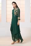 Aariyana Couture_Green Viscose Georgette Hand Embroidered Floral Zero Neck Draped Tunic _at_Aza_Fashions