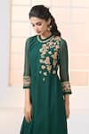 Shop_Aariyana Couture_Green Viscose Georgette Hand Embroidered Floral Zero Neck Draped Tunic _at_Aza_Fashions