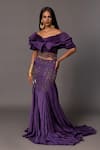 Buy_A Humming Way_Purple Satin Organza Embroidered Roma Thread Mermaid Lehenga With Ruffle Top _at_Aza_Fashions