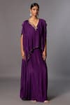 Buy_A Humming Way_Purple Satin Chiffon Embroidered Sequin V-neck Iris Stone Layered Kaftan _at_Aza_Fashions