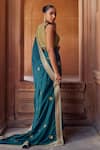 Shop_Studio Bagechaa_Green Raw Silk Embroidered Zari Keyhole Round Neck Kusum Saree And Blouse Set _at_Aza_Fashions