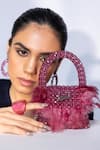 Shop_MODARTA_Pink Crystals And Feathers Embroidered Bag _at_Aza_Fashions