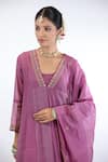 Buy_Beige_Purple Anarkali Fine Chanderi Embroidered Stripe Pattern Thread Set _Online_at_Aza_Fashions