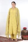 Buy_Beige_Yellow Kurta Fine Chanderi Embroidered Sequin V Neck Thread Set _at_Aza_Fashions