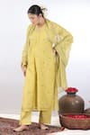 Buy_Beige_Yellow Kurta Fine Chanderi Embroidered Sequin V Neck Thread Set _Online_at_Aza_Fashions