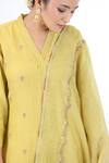 Shop_Beige_Yellow Kurta Fine Chanderi Embroidered Sequin V Neck Thread Set _Online_at_Aza_Fashions