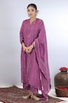 Buy_Beige_Purple Kurta Fine Chanderi Embroidered Sequin V Neck Thread Set _at_Aza_Fashions