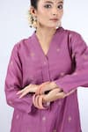 Shop_Beige_Purple Kurta Fine Chanderi Embroidered Sequin V Neck Thread Set _Online_at_Aza_Fashions