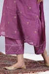 Beige_Purple Kurta Fine Chanderi Embroidered Sequin V Neck Thread Set _at_Aza_Fashions