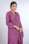 Buy_Beige_Purple Kurta Fine Chanderi Embroidered Sequin V Neck Thread Set 