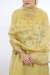 Beige_Yellow Kurta Fine Chanderi Embroidered Gota Blunt V Stripe Thread A-line Set _Online_at_Aza_Fashions