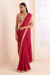 Buy_AFFROZ_Pink Organza Silk Embroidered Sequin Scoop Scallop Border Saree With Blouse _at_Aza_Fashions