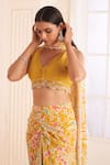 Shop_AFFROZ_Yellow Natural Crepe Printed Floral V Neck Draped Skirt Set _Online_at_Aza_Fashions