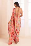 Shop_AFFROZ_Pink Modal Satin Printed Floral Sweetheart Pre-draped Saree With Blouse _at_Aza_Fashions