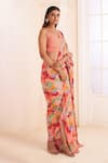 Buy_AFFROZ_Pink Modal Satin Printed Floral Sweetheart Pre-draped Saree With Blouse _Online_at_Aza_Fashions