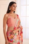 Shop_AFFROZ_Pink Modal Satin Printed Floral Sweetheart Pre-draped Saree With Blouse _Online_at_Aza_Fashions