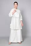 House of Manaa_White Chanderi Silk Spherical Round Neck Pattern Kurta Palazzo Set _at_Aza_Fashions