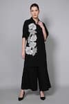 Buy_House of Manaa_Black Viscose Rayon Embroidery Floweria Patch Collar Neck Tunic With Palazzo _Online_at_Aza_Fashions