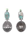 Shop_Nayaab By Sonia_Silver Plated Stones Aqua Noir Elegance Drop Earrings _at_Aza_Fashions