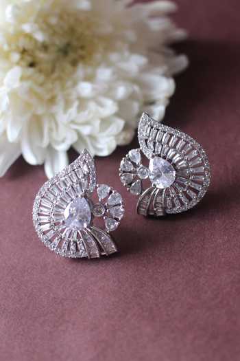 Buy_Nayaab By Sonia_Silver Plated Fabric Flowers Eargsmic Solitude Faux Diamond Studs _at_Aza_Fashions