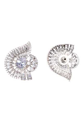 Shop_Nayaab By Sonia_Silver Plated Fabric Flowers Eargsmic Solitude Faux Diamond Studs _at_Aza_Fashions