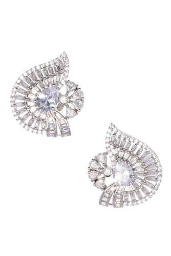 Buy_Nayaab By Sonia_Silver Plated Fabric Flowers Eargsmic Solitude Faux Diamond Studs _Online_at_Aza_Fashions